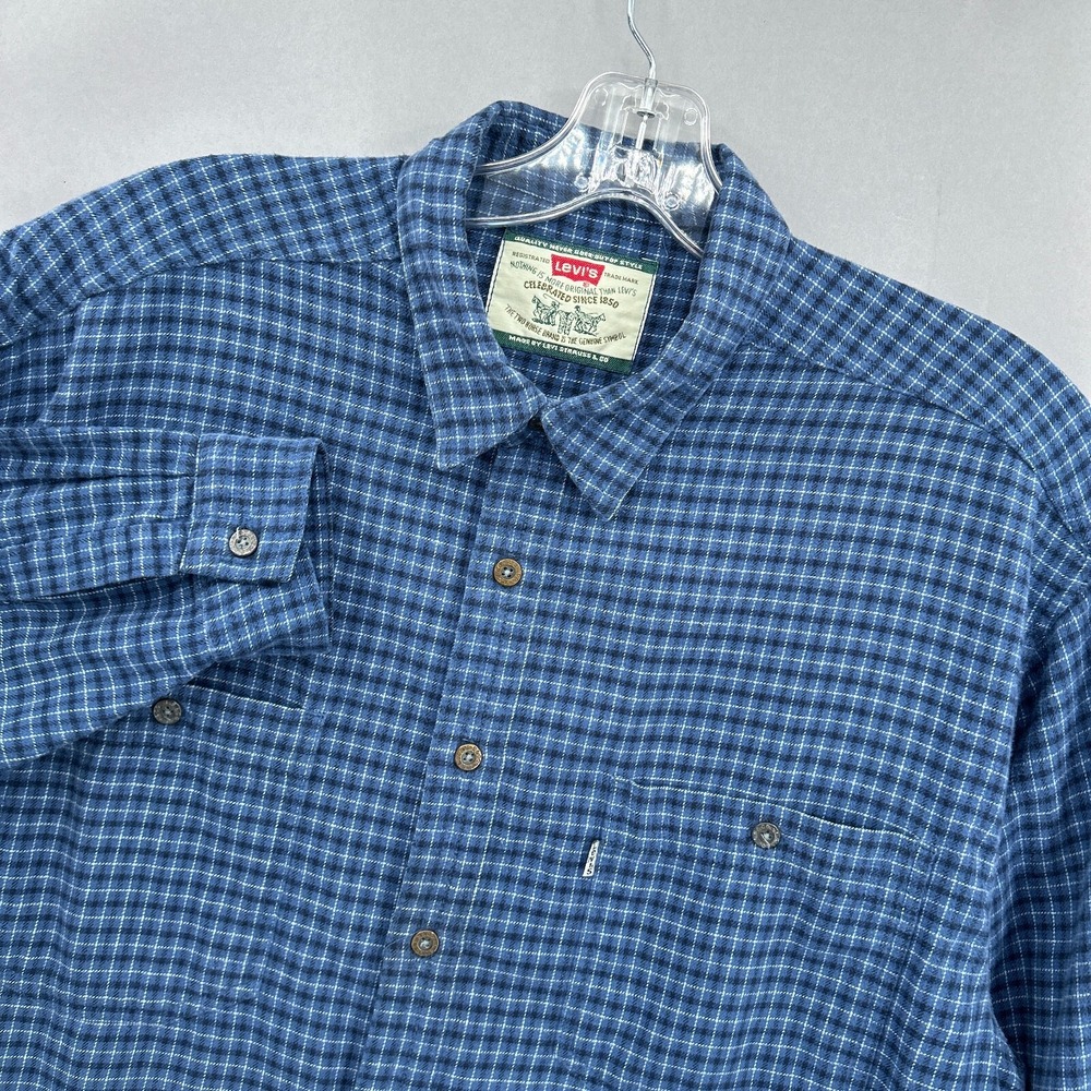 Vintage Levis Shirt Mens Large‎ Flannel Plaid Blue  Work Skater Grunge 90s Y2K